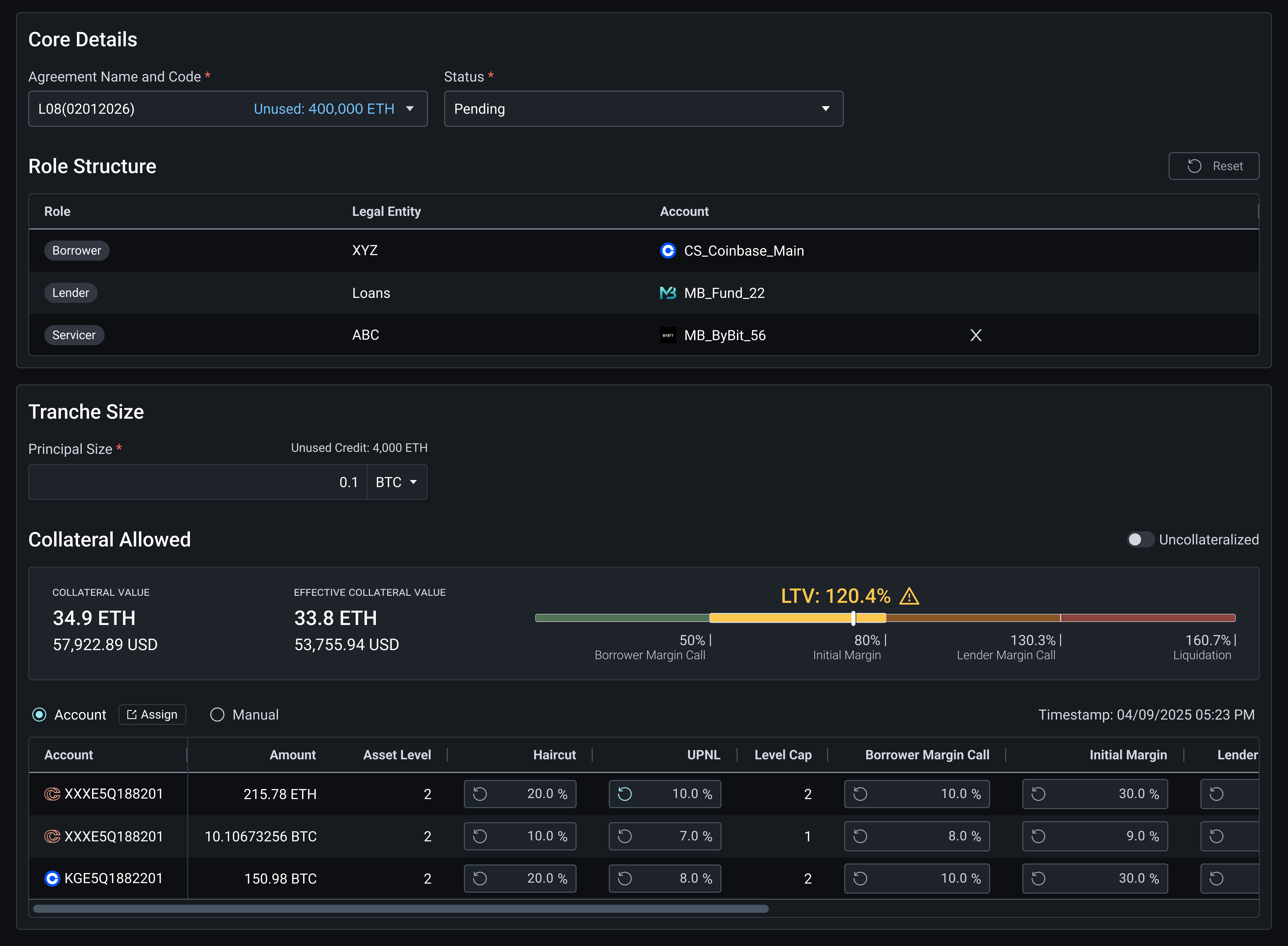 Collateral monitoring dashboard