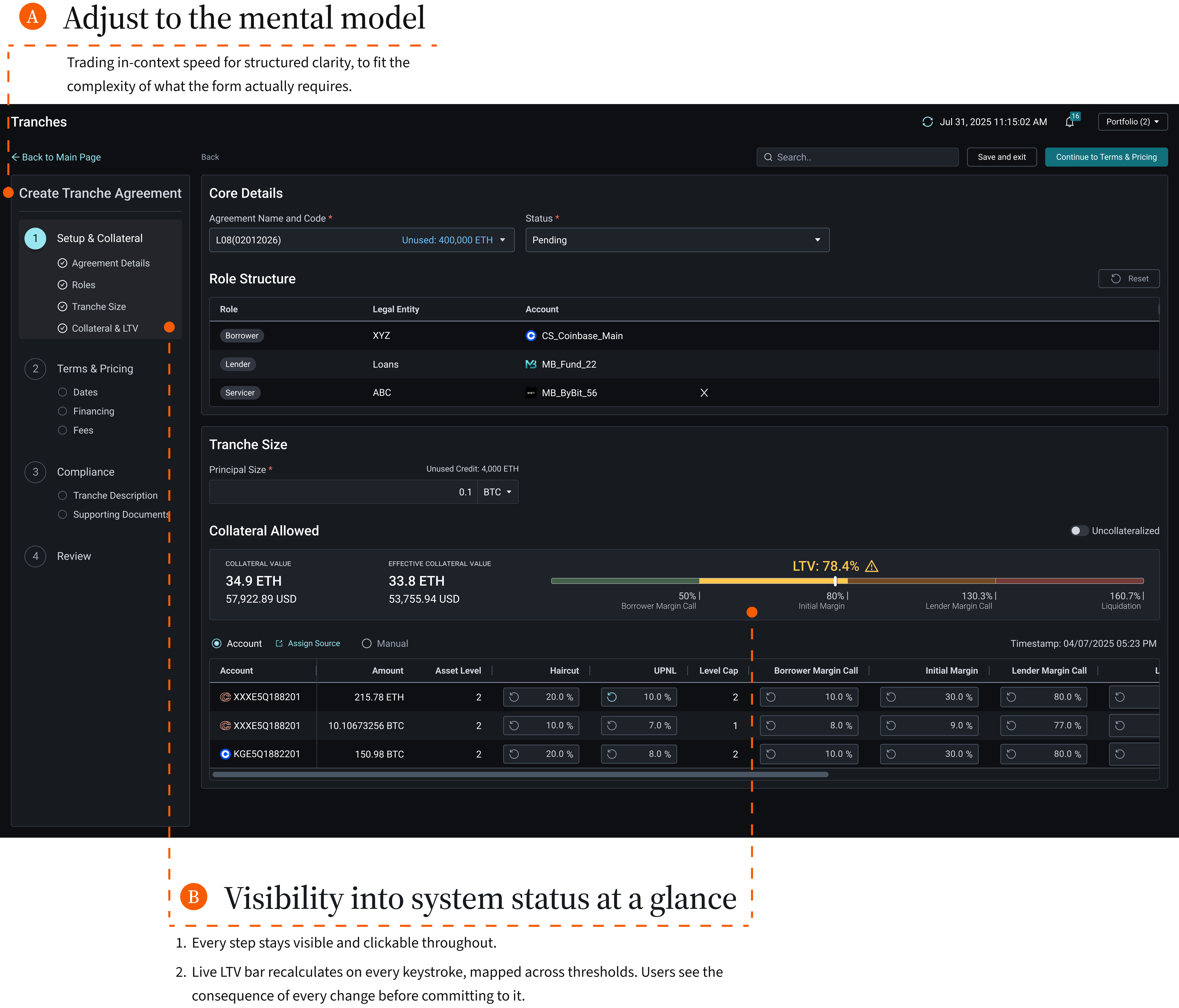 Create Tranche wizard, live LTV bar